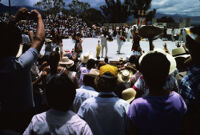 Juchitan, performers throwing gifts to spectators, 1982 or 1985