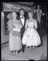 Susan Cabot, Sal Mineo and Christine Carere at motion picture premiere of "Diary of Anne Frank" in Los Angeles, Calif., 1959