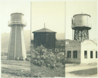 Split view of three water towers at Univerisal City, Calif.
