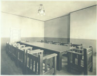 Room with long table and craftsman style chairs [conference room?] at Universal City, Calif., 1915