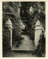 James Waldron Gillespie residence, view towards brick pathway, Montecito, 1932