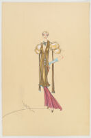 Robert Kalloch design : long gold vest with pink skirt ensemble, signed "Kalloch"