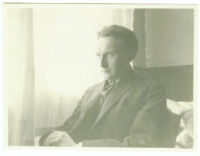 Richard J. Neutra, portrait, seated 3/4 profile, circa 1920 [color scan]
