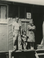 Karl, Tommy and Elaine Yoneda at Manzanar Relocation Center, 1942
