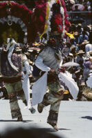 Teotitlán, men dancing wearing large headdresses, 1985