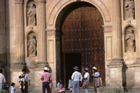 Oaxaca, Santo Domingo cathedral and museum, entrance and facade, 1982 or 1985