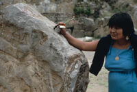 Monte Albán Site, woman leaning on stone, 1982 or 1985