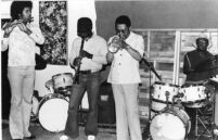 James Newton, John Carter, Bobby Bradford and Stanley Crouch at the Little Big Horn in Pasadena, California, 1977 [descriptive]