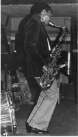 Harold Land playing saxophone, 1977 [descriptive]