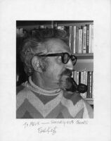 Autographed photo of Fred Katz in profile, 1979 [descriptive]
