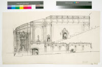 Fox Wilshire, Beverly Hills, pencil and pastel sketch Beaux Arts interior section