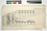 Fox Wilshire, Beverly Hills, pencil and pastel sketch of Art Deco interior section