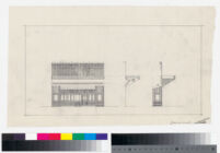 Studio Theatre, Hollywood, front elevation detail, side elevation of marquee, pencil drawing