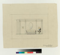Max Factor Building, interior elevation of room with sofa