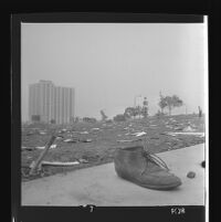 Shoe left behind after protest of President Johnson visit to LA, 1967
