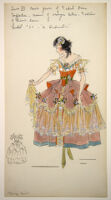 Louis XV ballgown of faded rose taffeta, bodice of orange satin, festoons of silver lace, Model #50 - 'A Dedication'