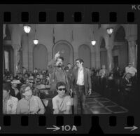 Josh Gould (with Roger Barkley, right) at City Council meeting, Los Angeles, 1967