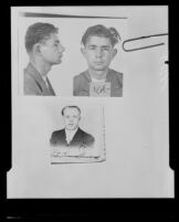 Mugshot of Ralph Muller and portrait of Peter Kamenoff, the two men suspected of bombing the Fountain of the World headquarters. B. 1958.