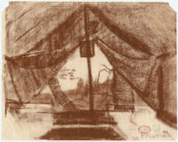 Palomar [View through the tent flaps of a wooded area, possibly in Polomar Mountain State Park.]