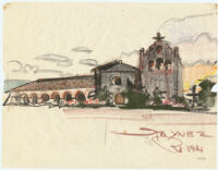 Sta Ynez [View of the front façade of Mission Santa Ynez.]