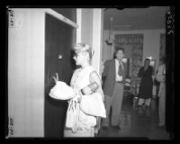 Barbara Payton  visiting Franchot Tone in the hospital, 1951.