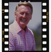 Vin Scully, Dodgers announcer, at Dodgertown in Vero Beach, Florida for Spring Training, 1985.