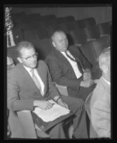 James Stafford at meeting of North Whittier Heights Board of Supervisors where his proposal to develop multi-family apartments was endorsed, 1961.