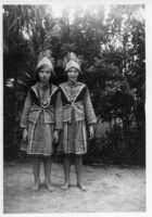 Two girls dressed in costumes