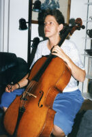 Katie Harlow playing cello in Albuquerque, 1996 [descriptive]