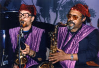 Marshall Allen with Ronald Wilson with the Sun Ra Arkestra in Oakland, California, 1985 [descriptive]