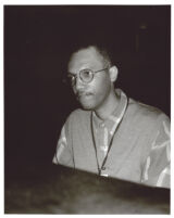 Billy Childs seated at a piano, Los Angeles, California [descriptive]