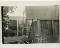 Beard House, exterior back of house with view of stairs leading down from patio, Altadena, California, 1934