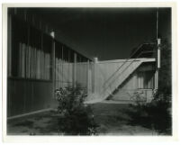 Beard House, side view of back exterior and patio stairs, Altadena, California, 1934