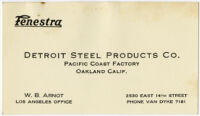 Business card from W.B. Arnot, Detroit Steel Products Co.