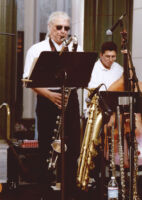 Vinny Golia playing bass clarinet and Michael Elizondo on double bass, Los Angeles, August 1998 [descriptive]