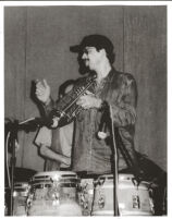 Jerry González playing trumpet, Los Angeles, September 1996 [descriptive]