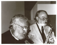 Lee Konitz with Gary Foster playing saxophones, October, 1995 [descriptive].