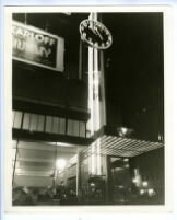 Laemmle Building, view of Coco Tree restaurant and clock tower, Los Angeles, California, 1932-1937