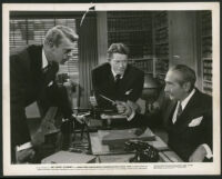 Dennis O'Keefe, Michael O'Shea and Adolphe Menjou in Mr. District Attorney