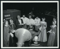 Elizabeth Flournoy, Kathleen Lockhart, Ivis Goulding, Barry Jones, Keith McConnell, and others in rehearsal for Plymouth Adventure