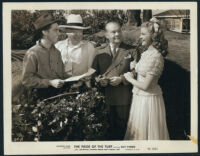 Guy Kibbee, Jed Prouty, Charles Lind and Dorothy Moore in a scene from Scattergood Rides High