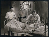 Philip Ahn, Anthony Quinn, Randolph Scott, and Unidentified actor in China Sky