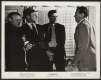 Unidentified actor, Dick Powell, Jack LaRue, and Edgar Barrier in Cornered