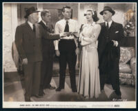 Cliff Clark, Warner Baxter, Stephen Dunne, Lois Maxwell, and Unidentified actor in The Crime Doctor's Diary
