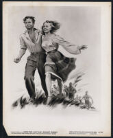 Artist's rendering of Glenn Ford and Janet Blair in Gallant Journey