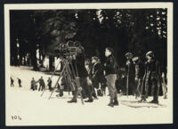 Charlie Chaplin, Lita Grey and crew members on the set of The Gold Rush
