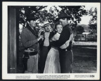 Macdonald Carey, Barry Kelley, Lois Chartrand and Wendell Corey in The Great Missouri Raid