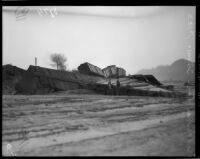 Southern Pacific box cars destroyed by storms, December 31, 1933.