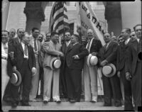 Mayor Frank Shaw greets Elks members, Los Angeles, 1930s