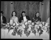 Prince and Princess Kaya of Japan seated with Tomokazu Hori, the Japanese Consul of Southern California, Los Angeles, 1934